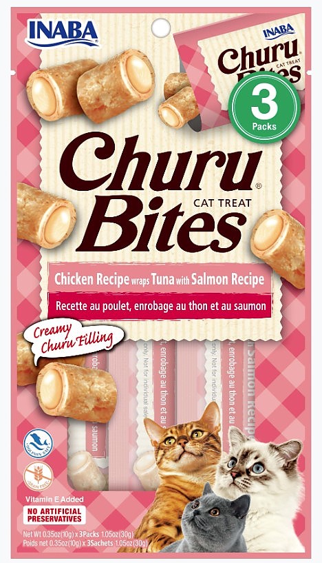 INA00894 Churu Bites Chicken Recipe Wraps Tuna Cat Treat with Salmon Recipe - 3 Count