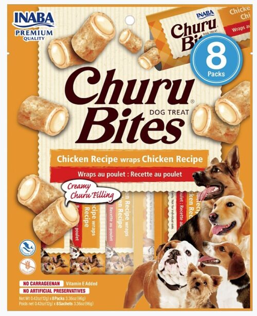 INA71554 Churu Bites Chicken Recipe Wraps Dog Treat - 8 Count