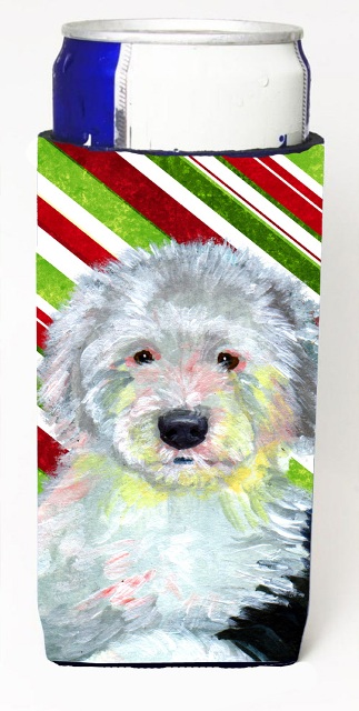 LH9261MUK Old English Sheepdog Candy Cane Holiday Christmas Michelob Ultra bottle sleeves For Slim Cans - 12 oz.