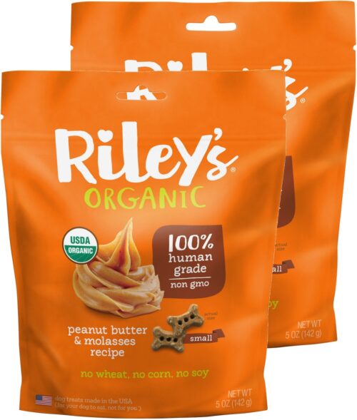 Rileys Organics 192959808810 Peanut Butter & Molasses Small Bone Organic Dog Treats, 5 oz - Pack of 2
