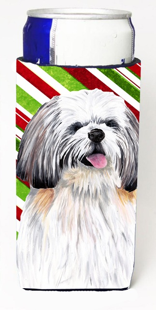 SC9343MUK Shih Tzu Candy Cane Holiday Christmas Michelob Ultra bottle sleeves For Slim Cans - 12 oz.