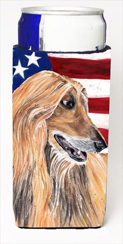 SC9506MUK Afghan Hound USA Patriotic American Flag Michelob Ultra bottle sleeves For Slim Cans - 12 Oz.