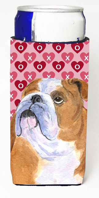 SS4491MUK Bulldog English Hearts Love Valentines Day Michelob Ultra bottle sleeves For Slim Cans - 12 oz.