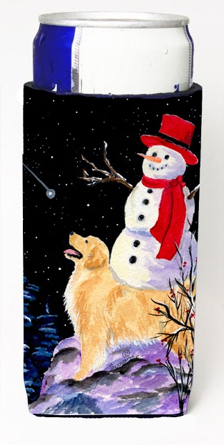 SS8579MUK Golden Retriever With Snowman In Red Hat Michelob Ultra bottle sleeves For Slim Cans - 12 oz.