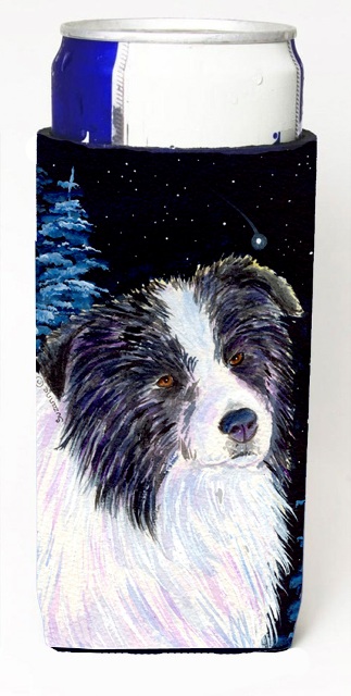 Starry Night Border Collie Michelob Ultra bottle sleeves For Slim Cans - 12 oz.
