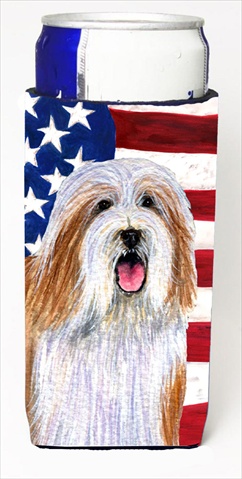 Usa American Flag With Bearded Collie Michelob Ultra bottle sleeves For Slim Cans - 12 Oz.