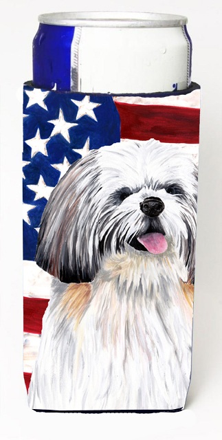 Usa American Flag With Shih Tzu Michelob Ultra bottle sleeves For Slim Cans - 12 oz.