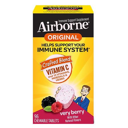 Airborne Immune Support Chewable Tablets Minerals & Herbs with Vitamin C, E, Zinc Very Berry - 96.0 ea