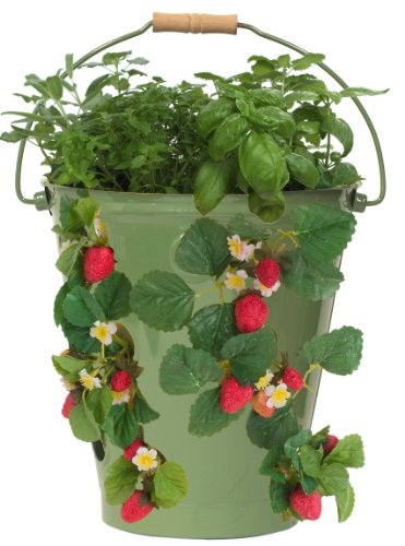 Enameled Galvanized Strawberry & Flower Planter, Sage