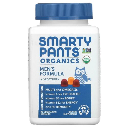 Smarty Pants 31319 Raspberry, Orange & Cherry Organic Mens Formula Multivitamin Capsules, 90 Count