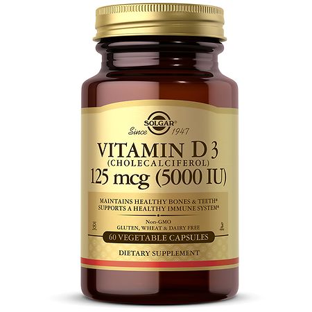 Solgar Vitamin D3 (Cholecalciferol) 125 mcg (5,000 IU) Vegetable Capsules - 60.0 EA