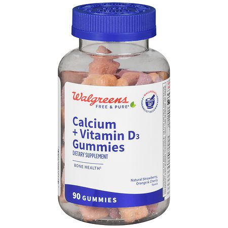 Walgreens Calcium + Vitamin D3 Gummies Natural Strawberry, Orange & Cherry - 90.0 ea