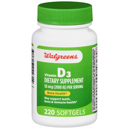 Walgreens Vitamin D3 50 mcg Softgels - 220.0 ea