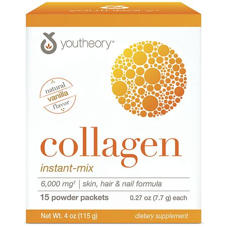 Youtheory Collagen Powder Instant-Mix Packets Vanilla - 0.27 oz x 15 pack